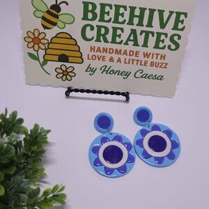 Groovy Retro Vintage Inspired Mod Earrings, 60s, 70s, Boho style,Flower Polymer